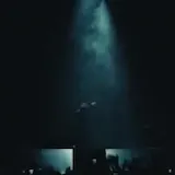 Crowd and stage lights at live show at 0:15
