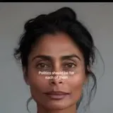 Diverse portraits with politics text overlay at 0:05