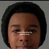 Diverse portraits with politics text overlay at 0:01