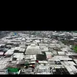 Slum drone shots cut against luxury pool at 0:01