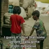 Kids in poverty carry bucket through trash at 0:01