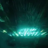 Aerial festival stage lights and crowd at night at 1:07