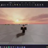Roblox character running with anime VFX at 1:05