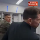 AI locker room skit with a soldier at 0:25