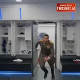 AI locker room skit with a soldier at 0:08