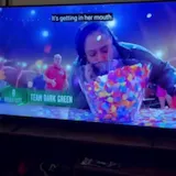Phone recording of 99 to Beat candy bowl challenge at 0:05
