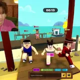 Player begs Heather for approval in Roblox Total Drama Island, then at 1:13