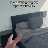 A camera tours a $2,000,000 apartment and its stream room, bedroom at 0:12