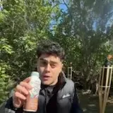 A man counts off his five island survival essentials, from a chainsaw at 0:12