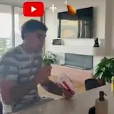 A man moves from his kitchen to his bed and bathroom as app icons stack at 0:01