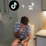 A man moves from his kitchen to his bed and bathroom as app icons stack at 0:06