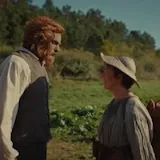 A greeting in a rural field brings hungry villagers and a line about at 0:14