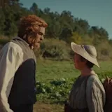 A greeting in a rural field brings hungry villagers and a line about at 0:07